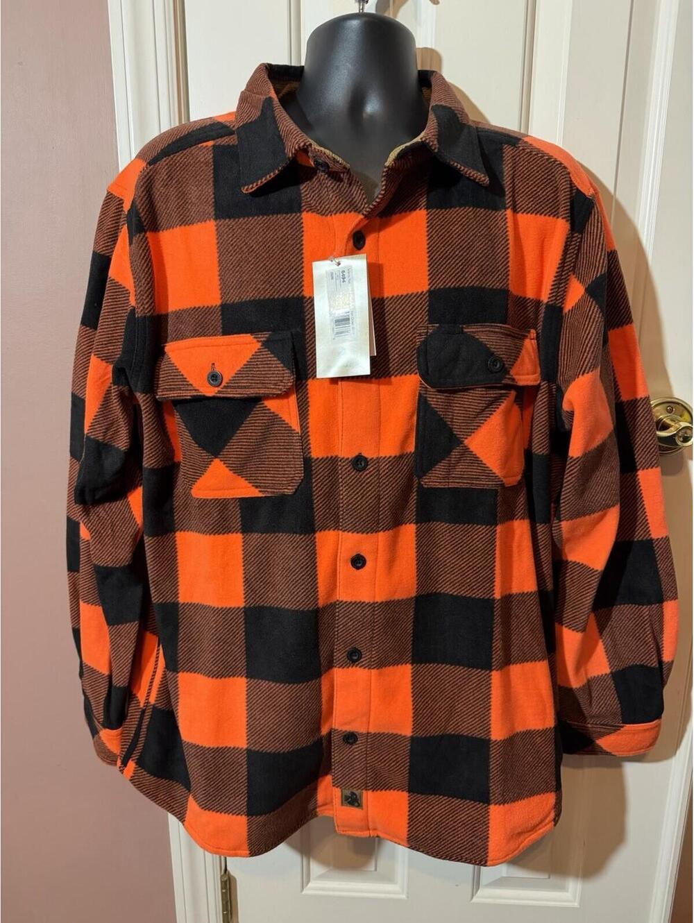 Legendary Whitetails Navigator Fleece Button Down Shirt Mens L Hunting Orange